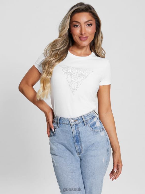 GUESS Women Lidia Logo Tee Pure White Apparel V28V61235