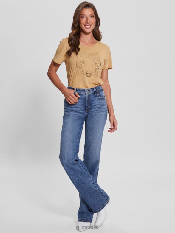 GUESS Women Logo Tiger Tee Sahara Sand Apparel V28V61693