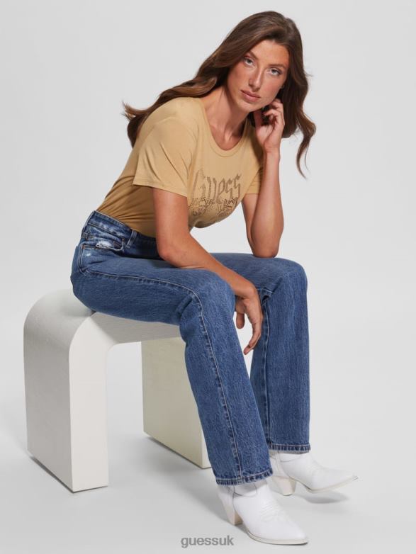 GUESS Women Logo Tiger Tee Sahara Sand Apparel V28V61693
