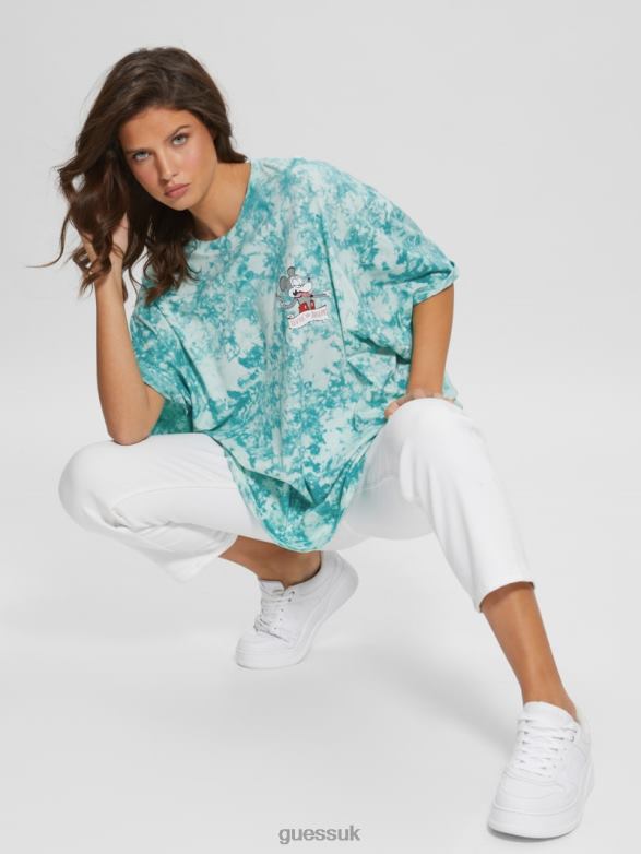 GUESS Women Martini Mouse Oversized Tee Carribean Water Multi Apparel V28V61074