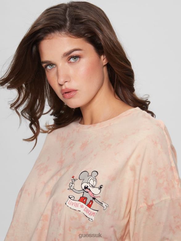 GUESS Women Martini Mouse Oversized Tee Hello Peach Multi Apparel V28V61173