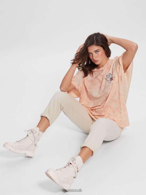 GUESS Women Martini Mouse Oversized Tee Hello Peach Multi Apparel V28V61173