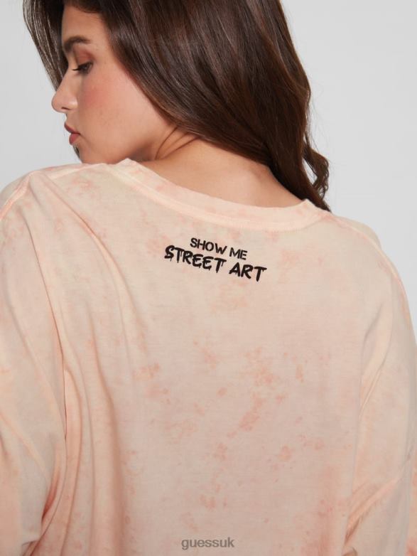 GUESS Women Martini Mouse Oversized Tee Hello Peach Multi Apparel V28V61173