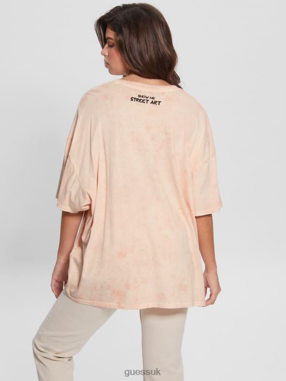 GUESS Women Martini Mouse Oversized Tee Hello Peach Multi Apparel V28V61173