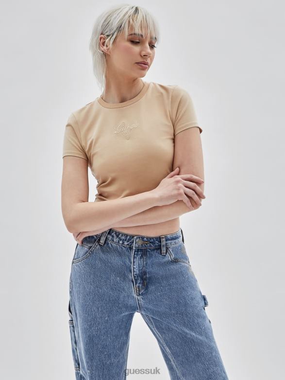 GUESS Women Originals Logo Baby Tee Cameo Beige Apparel V28V61378