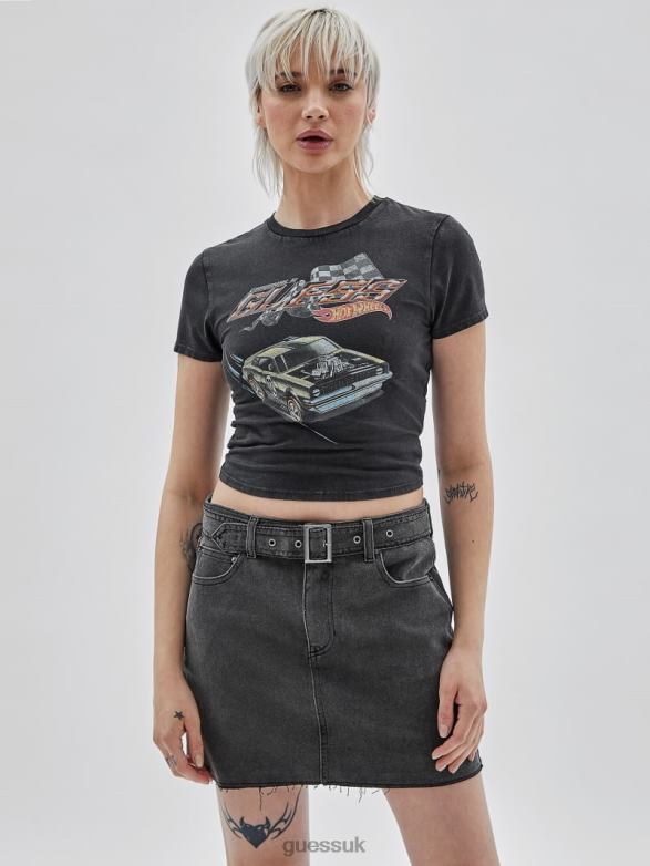 GUESS Women Originals x Hot Wheels Vintage Baby Tee Jet Black Multi Apparel V28V61247