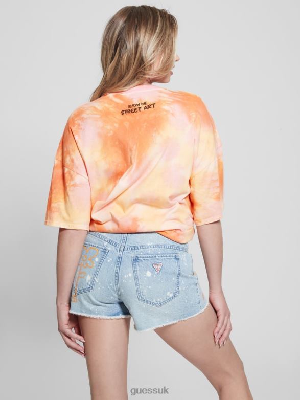 GUESS Women Oversized Panda Lounge Tee Orange Slushie Multi Apparel V28V61062