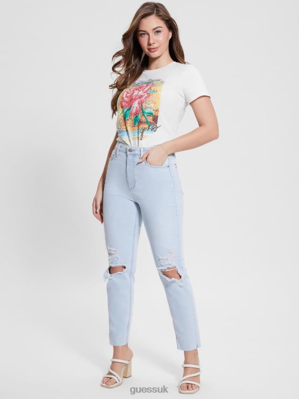 GUESS Women Positano Rose Easy Tee Cream White Apparel V28V61071