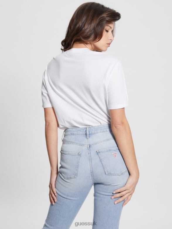 GUESS Women Real Eyes Crewneck Tee Pure White Apparel V28V61100