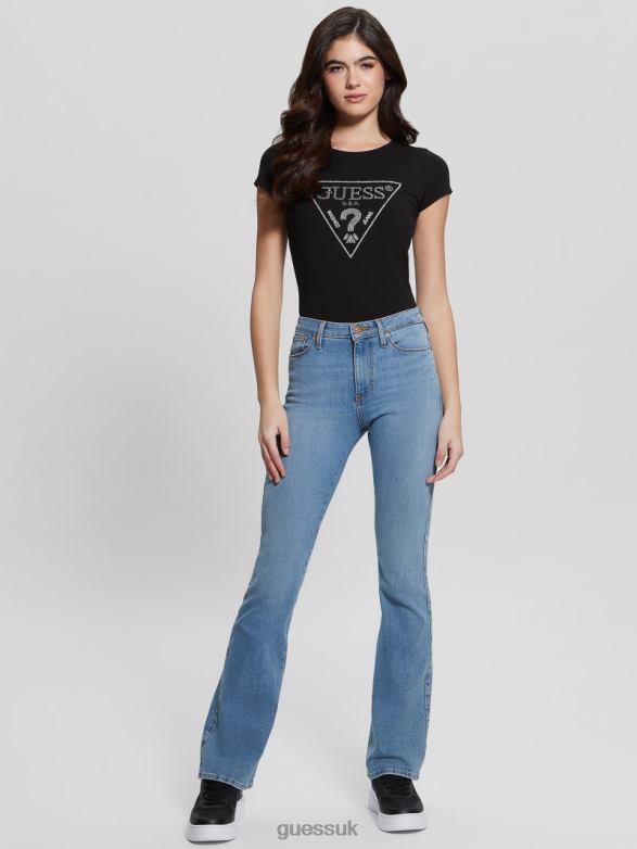 GUESS Women Rhinestone Logo Tee Black Apparel V28V61058