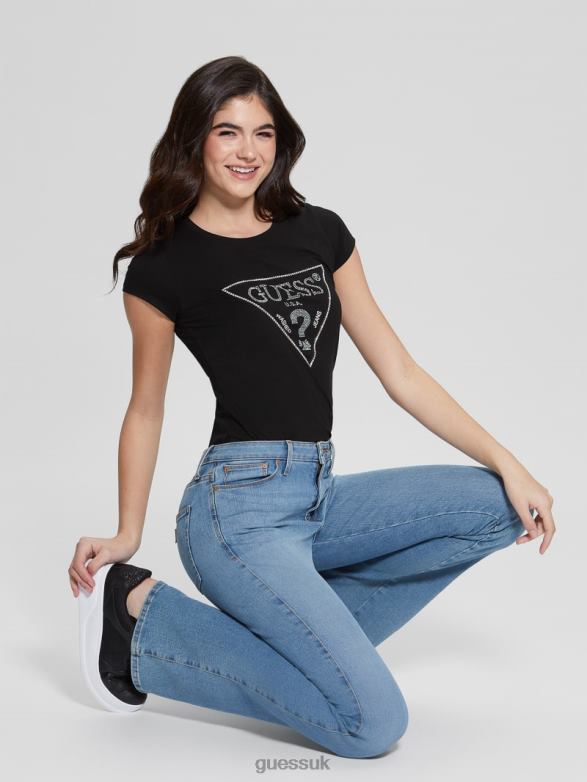 GUESS Women Rhinestone Logo Tee Black Apparel V28V61058