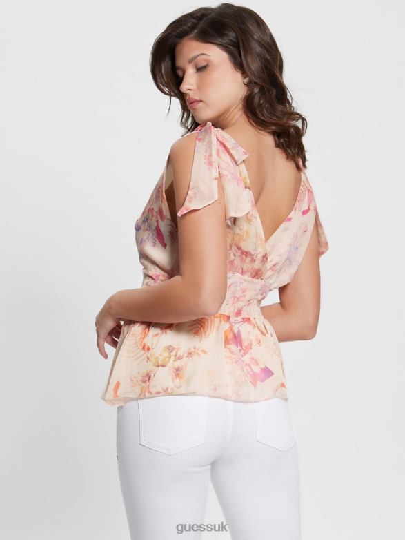 GUESS Women Roxan Ruched Top Reclaimed Romance Apparel V28V61121