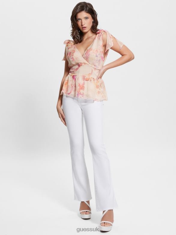 GUESS Women Roxan Ruched Top Reclaimed Romance Apparel V28V61121