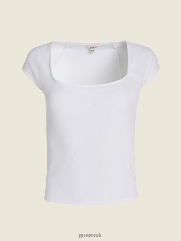 GUESS Women Script Logo Tee Pure White Apparel V28V61652