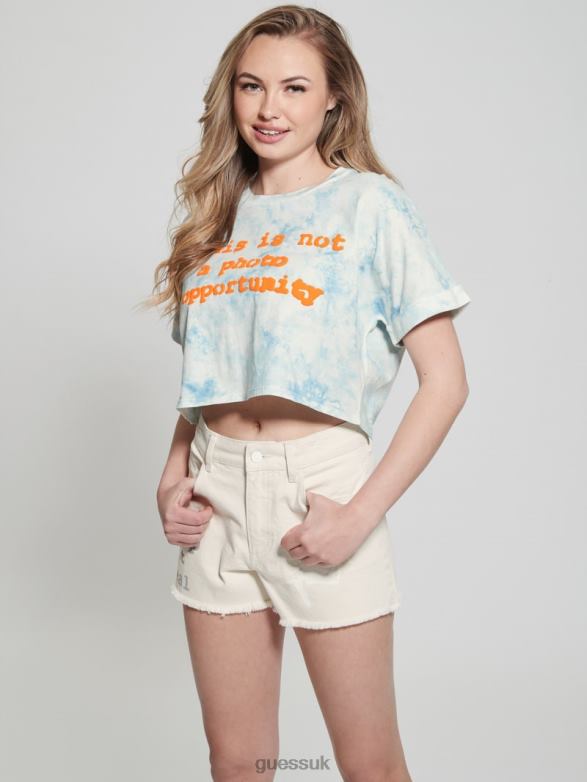 GUESS Women Slogan Crop Tee Morning Glory Multi Apparel V28V61031