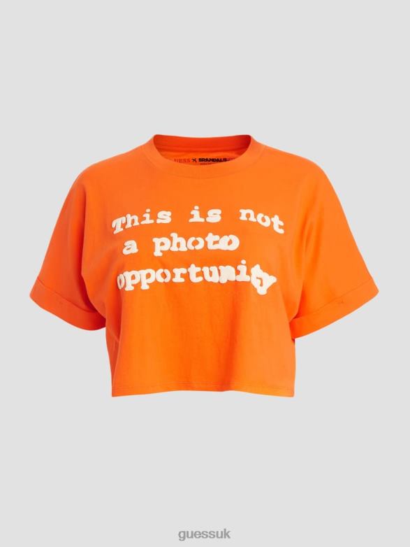 GUESS Women Slogan Crop Tee Orange Slushie Apparel V28V61073