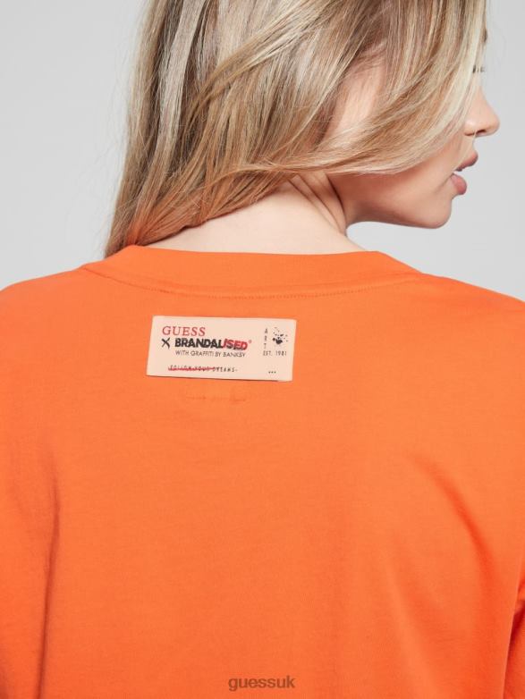 GUESS Women Slogan Crop Tee Orange Slushie Apparel V28V61073