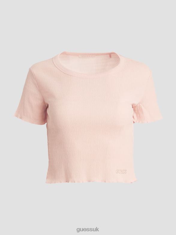 GUESS Women Smocked Baby Tee Dolly Pink Apparel V28V61153