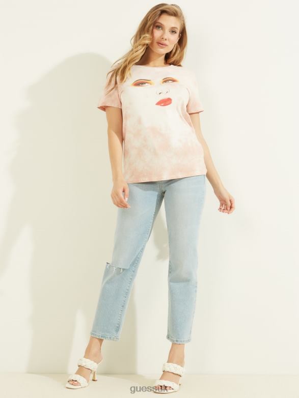 GUESS Women Stargazing Easy Tee Pink Roses Multi Apparel V28V61533