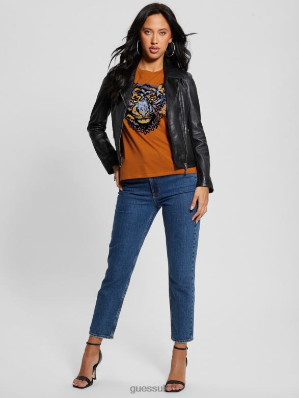 GUESS Women Tiger Rhinestone Tee Autumn Bloom Apparel V28V6964