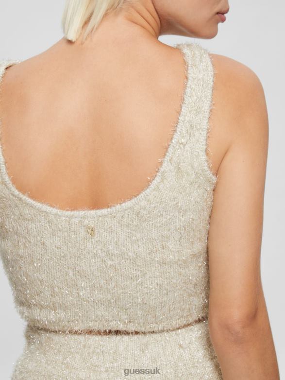 GUESS Women Tinsley Fuzzy Sweater Tank Cream White Multi Apparel V28V61509