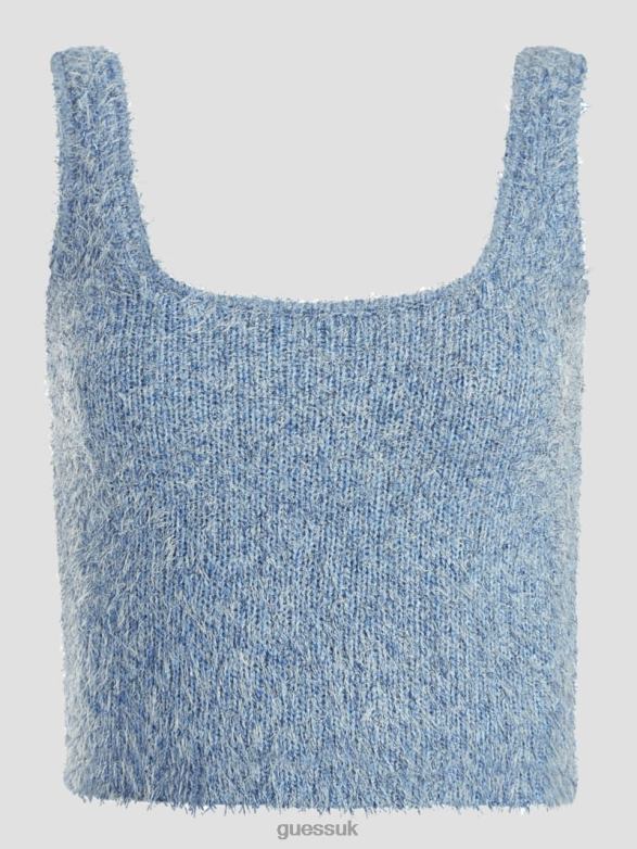 GUESS Women Tinsley Fuzzy Sweater Tank Nordic Sea Multi Apparel V28V61328