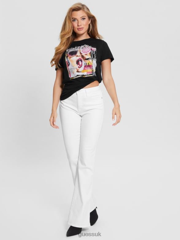 GUESS Women Wondrous Magazine Graphic Tee Black Apparel V28V61157