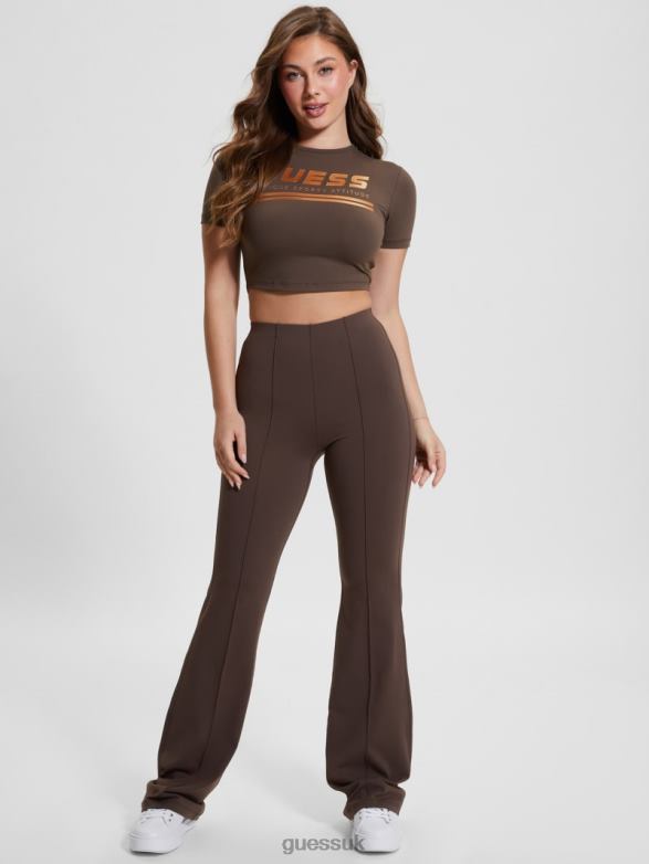 GUESS Women Aggie Active Crop Top Dark Coffee Apparel V28V61068