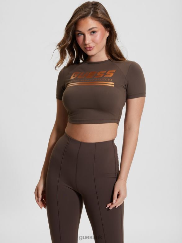 GUESS Women Aggie Active Crop Top Dark Coffee Apparel V28V61068