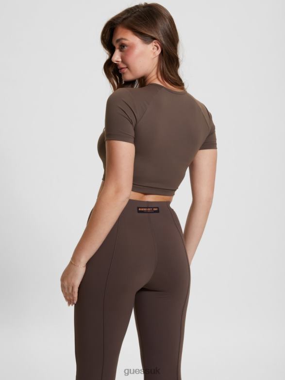 GUESS Women Aggie Active Crop Top Dark Coffee Apparel V28V61068