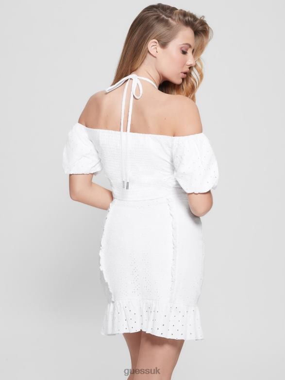 GUESS Women Aini Eyelet Crop Top Pure White Apparel V28V61138
