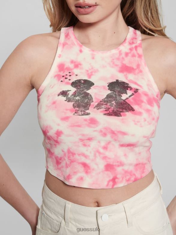 GUESS Women Boy and Girl Graphic Tank Top Striking Fuchsia Pink Mul Apparel V28V61339