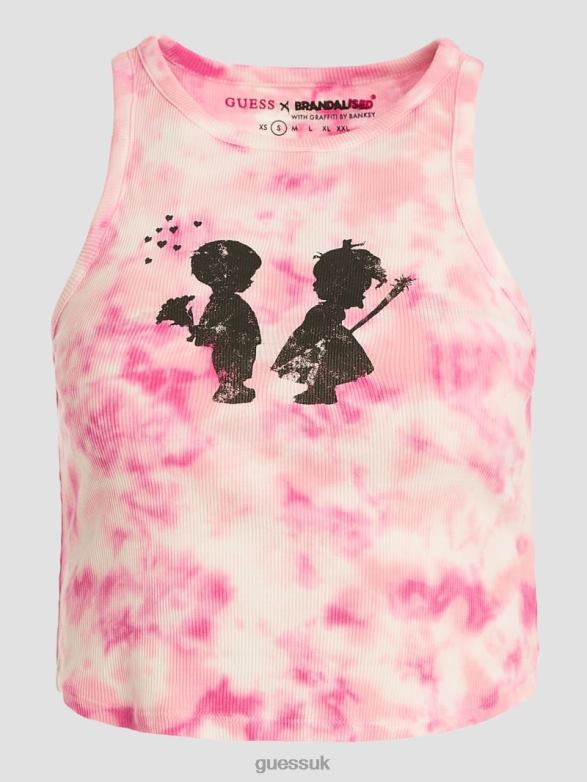 GUESS Women Boy and Girl Graphic Tank Top Striking Fuchsia Pink Mul Apparel V28V61339