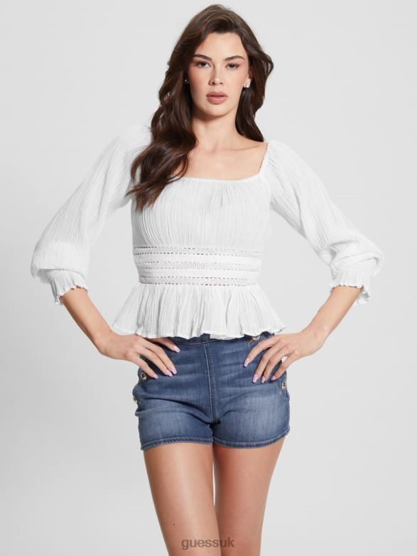 GUESS Women Cassi Off-the-Shoulder Top Pure White Apparel V28V61035