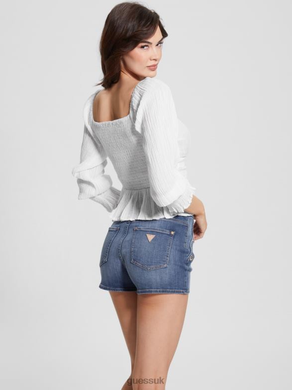GUESS Women Cassi Off-the-Shoulder Top Pure White Apparel V28V61035