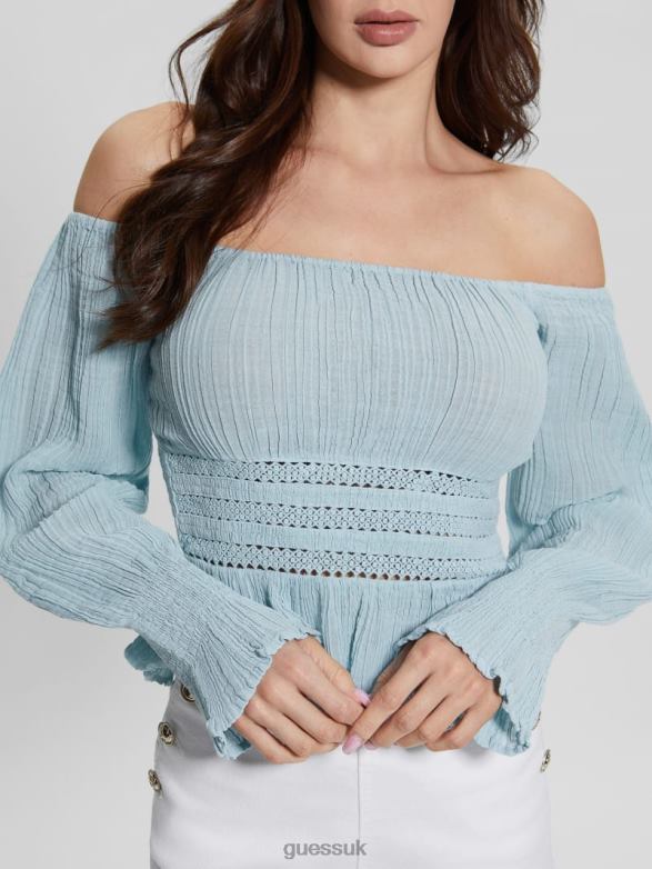 GUESS Women Cassi Off-the-Shoulder Top Whimsical Blue Apparel V28V61238
