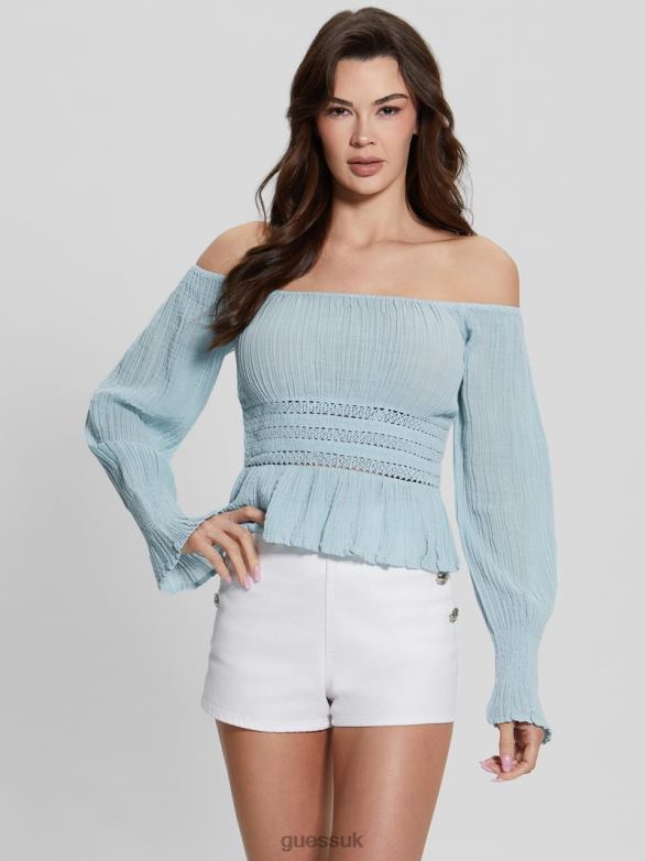 GUESS Women Cassi Off-the-Shoulder Top Whimsical Blue Apparel V28V61238