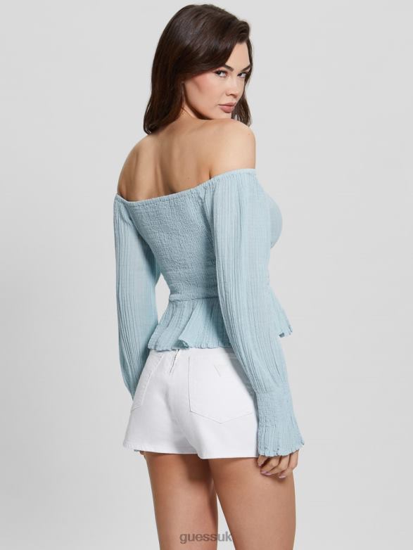 GUESS Women Cassi Off-the-Shoulder Top Whimsical Blue Apparel V28V61238