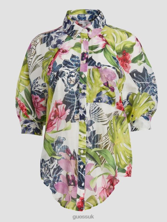 GUESS Women Cate Voile Half-Sleeve Top Island Fancy Apparel V28V6978