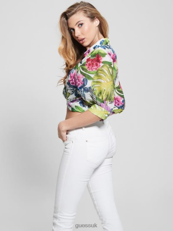 GUESS Women Cate Voile Half-Sleeve Top Island Fancy Apparel V28V6978