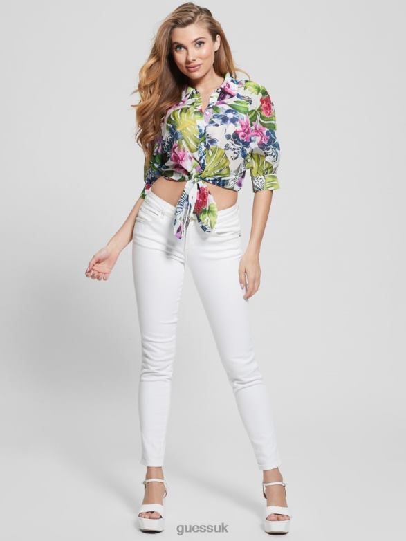 GUESS Women Cate Voile Half-Sleeve Top Island Fancy Apparel V28V6978