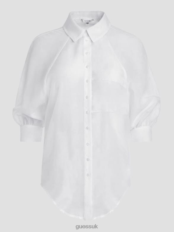 GUESS Women Cate Voile Half-Sleeve Top Pure White Apparel V28V6999