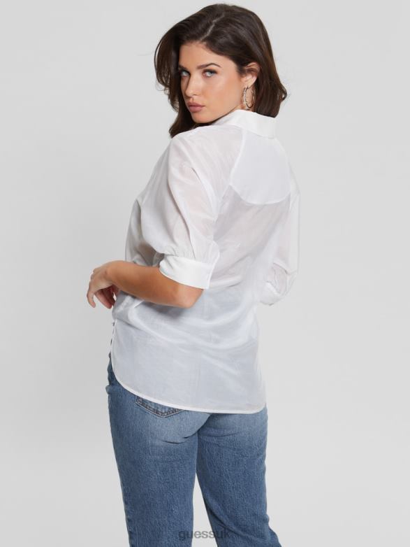 GUESS Women Cate Voile Half-Sleeve Top Pure White Apparel V28V6999