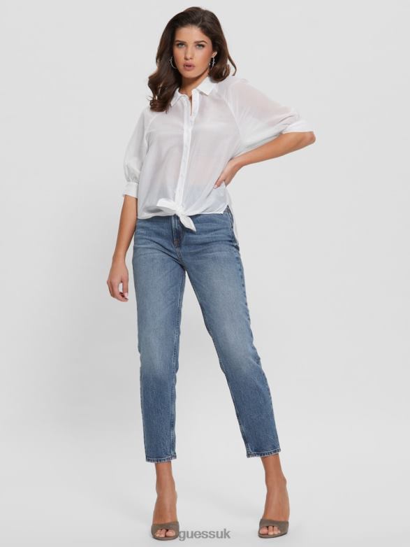 GUESS Women Cate Voile Half-Sleeve Top Pure White Apparel V28V6999