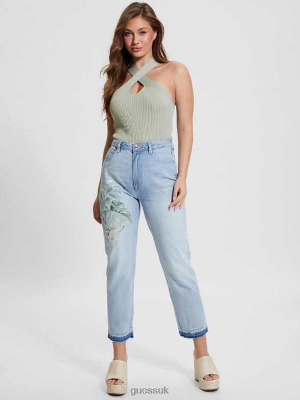 GUESS Women Claire Sweater Halter Crop Top Dusty Fern Apparel V28V6929