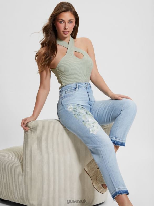 GUESS Women Claire Sweater Halter Crop Top Dusty Fern Apparel V28V6929
