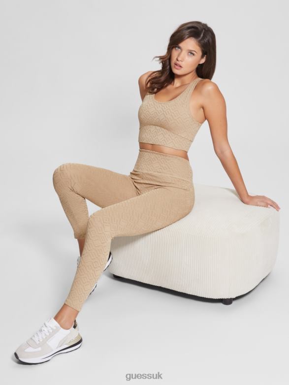 GUESS Women Dana Active Top G-Embossed Thermal Clay Apparel V28V61303
