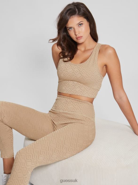 GUESS Women Dana Active Top G-Embossed Thermal Clay Apparel V28V61303
