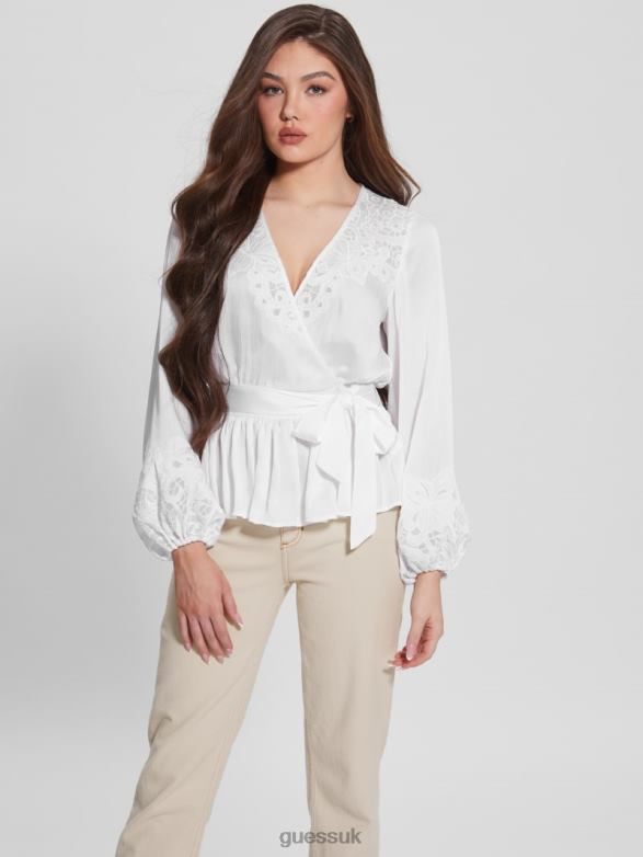 GUESS Women Eco Adora Wrap Top Pure White Apparel V28V61679