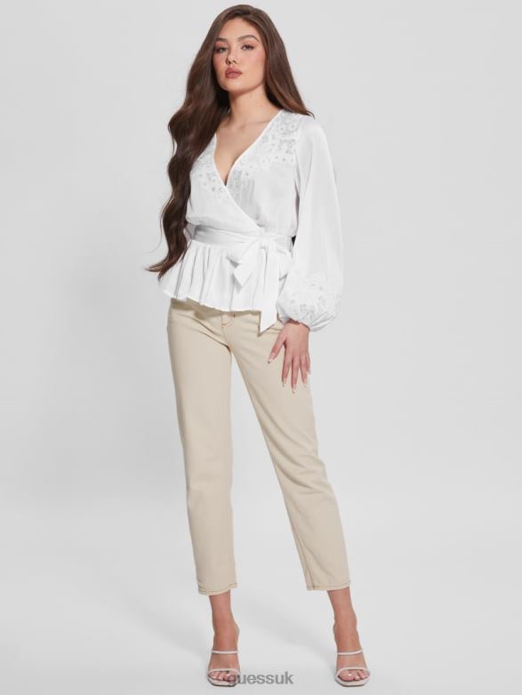 GUESS Women Eco Adora Wrap Top Pure White Apparel V28V61679